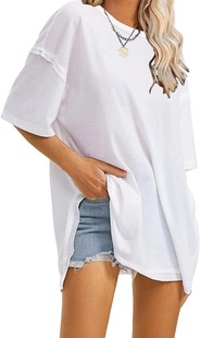 Amazon Cross-border Spring and Summer plus size Loose Elegant Casual Shoulder Sleeve Round Neck Short Sleeve Solid Color T-shirt Top