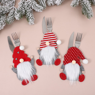 Cross-border New Christmas Holiday Decorative Supplies Knife and Fork Set Faceless Elderly Tableware Set Three-dimensional Dwarf Knife and Fork Set