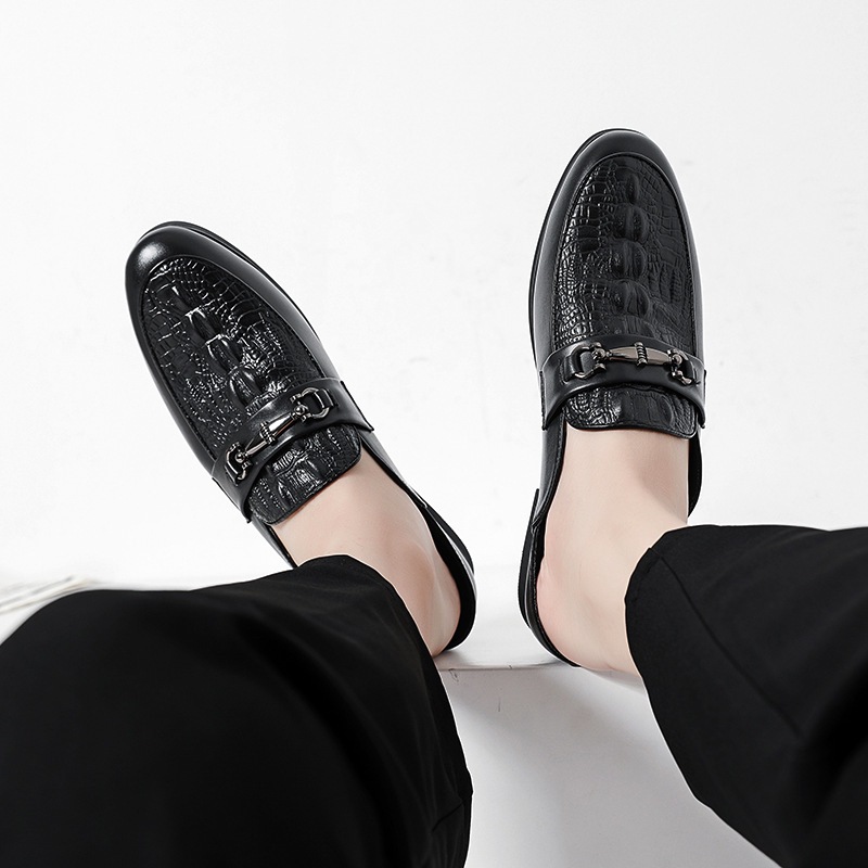 Cross-Border Summer Men's Crocodile Pattern Toe-Toe Leather Shoes British Style Formal Half-Slip Toe Loafers Men's Shoes