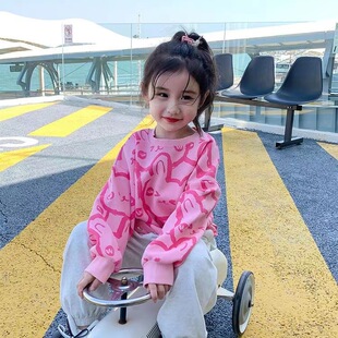 Girls' Sweatshirt Spring and Autumn Pink Children's Clothes 2023 New Baby Spring Top Stylish Long Sleeve Clothes