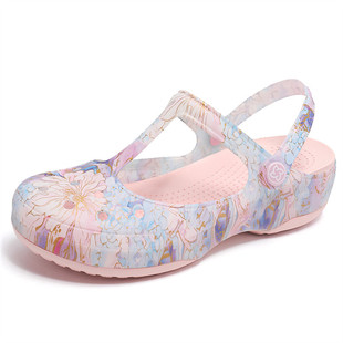 VEBLEN Hole Shoes Women's Summer Outer Wear Non-slip Beach Shoes Jelly Thick Sole Breathable Seaside Printed Baotou Slippers
