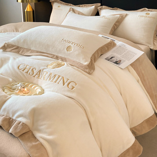 Bedding Milk Velvet Four-piece Set Class A Maternal and Infant Grade Fall/Winter Quilt Cover Double-sided fleece-lined High-grade Fit Bed