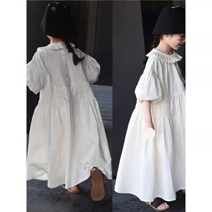 South Korea Children's Wear French Style Elegant Girl's Long Dress 2025 New Summer Children's Western Style Pleated Collar Girl's dress