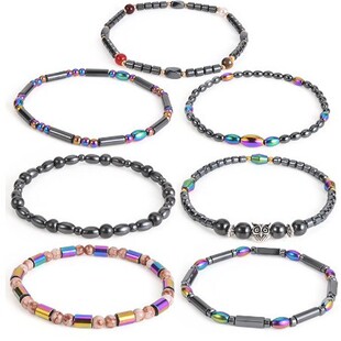 Cross-border pearl magnet anklet black gallstone stars female couple AB color acrylic round bead woven foot ornaments wholesale