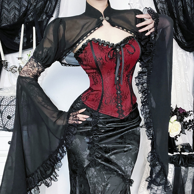 Cf25156 Dark New Chinese Style Chiffon Cover-Up with Wind Disc Buttons, Thin Outerwear, Sun Protection, Breathable, Loose, Slimming Cardigan