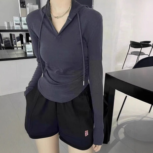 Spring and Autumn Hooded Sweatshirt Women's Trendy Solid Color All-match Top Korean Style Lazy Style Slim-fit All-match Slimming Long-sleeve T-shirt