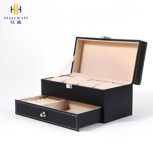 Spot wholesale carbon fiber double jewelry jewelry box 4 watch box necklace ring glasses storage box