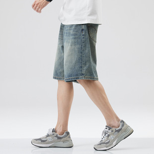 hansca2024 Casual Denim Shorts for Men and Teenagers Summer Loose Straight Trendy Brand Retro Washed Shorts