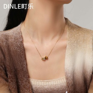Autumn and Winter New Maillard Necklace Tiger Eye Geometric Pendant Women's Woolen Chain High-grade Necklace Chain Clavicle Chain