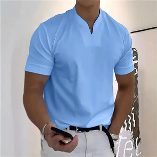 2025 summer new sports T-shirt men's elastic short sleeve summer V-neck T-shirt