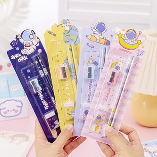 Christmas Gift Kidsren's Cartoon Stationery Set Cute Pencil Five-Piece Set High-Looking Primary School Students' School Supplies