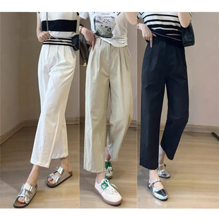 In-Stock Direct Sale Ultra-Comfortable Cotton Granny Pants [Anti-Wrinkle Series] Relaxed Simple 9-Point Straight-Leg Magic Pants