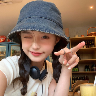 Old Denim Fisherman Hat Spring and Summer Thin Sunscreen Basin Hat Casual All-match Bucket Hat Women's Fisherman Hat Instagram Fashion