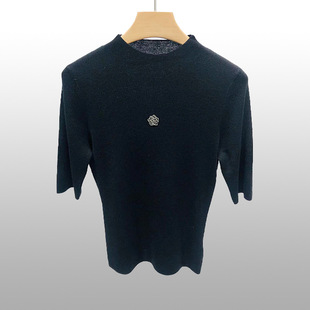 Autumn 2024 New Fashion Ladies Lyocell Silk Wool Half Sleeve Tencel Thin Knitted Shirt-DDM2057