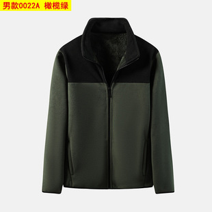 Men's and women's fleece coat couple winter outdoor warm fashion contrast color polar fleece stand collar cardigan coat 0022A