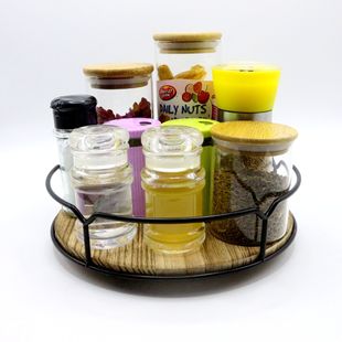 Wooden Tray Desktop Storage Turntable Round Rack Kitchen Storage Seasoning Jar Rotating Tray Storage Shelf