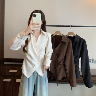 plus size Women's 2025 Spring New Fashion Casual Lace Irregular Long Sleeve Shirt 1682 Black apricot