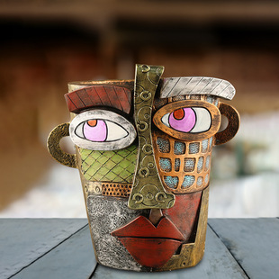 Трансграничный новый красочный Face Art Абстрактный цветочный горшок из смолы Лицо в форме головы Балкон мясистое зеленое растение Цветочные горшки Украшения