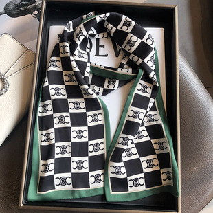 Spring and Summer Commuter Decoration Professional Thin Narrow Scarf Hair Strap Tie Bag Strap Ins All-match Letter Plaid Silk Scarf for Women