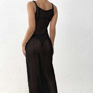 Hand Crochet Flower Stitching Women's Beach European and American Women's Woven Hollow-out Sexy Slim-fit dress Holiday Slip Dress