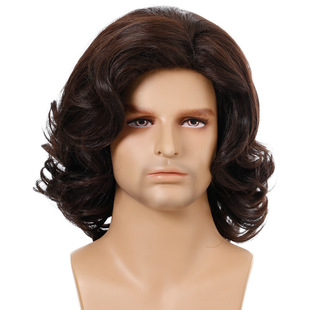 European and American men's wig slant bangs fluffy short curly hair cross-border wig foreign trade hot selling headgear men's hair in stock