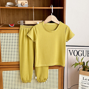 Children's short-sleeved suit boys ice silk quick-drying clothes girls T-shirt pants bundle leg pants home clothes children's clothing wholesale