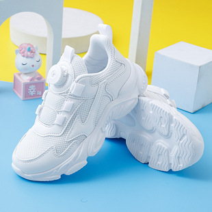 New Swivel Button Shoes Student White Shoes Boys Children White sneaker White Shoes Girls Shoes Wave Shoes