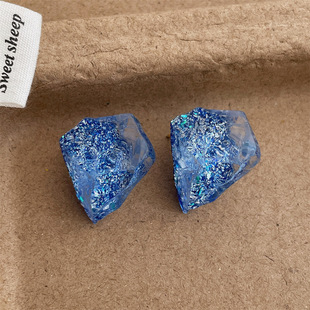 Silver Needle East Gate Same Style High-end Irregular Blue Ice Crystal Earrings Women's Light Luxury Niche Three-dimensional Geometric Earrings
