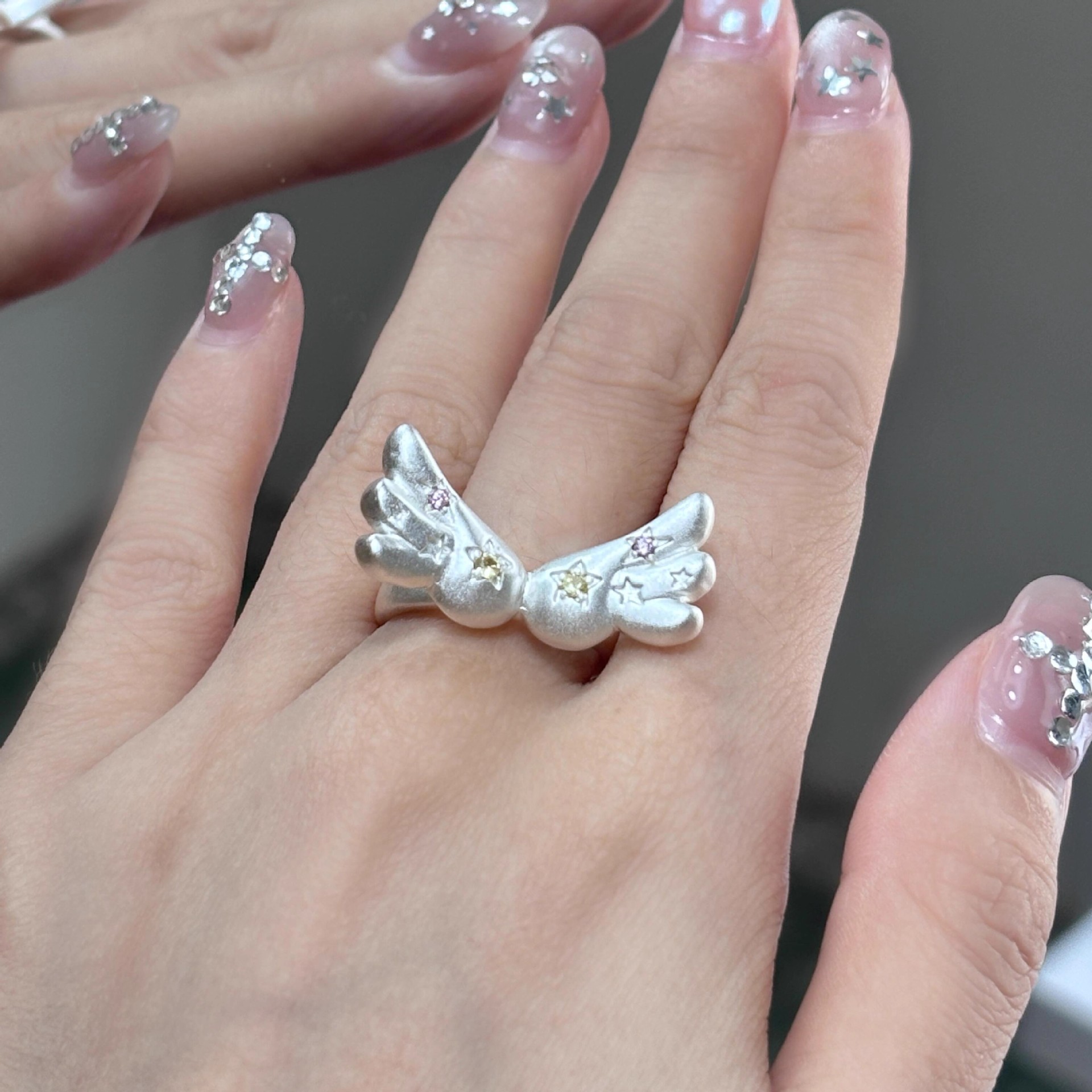 Angel Wings Star Ring Female Niche High-End Open Ring Angel Wings Sweet Cool Ins Index Finger Ring