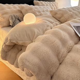 Bed Bed Sheets Quilt Cover Velvet Milk Bed Four-Piece Set Fleece-Lined Rabbit Hair Coral Velvet Autumn and Winter Double-Sided New Style