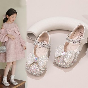 Girls' Shoes Children's Princess Small Leather Shoes 2025 Spring and Autumn New Autumn Baby Crystal Shiny Rhinestone Shoes