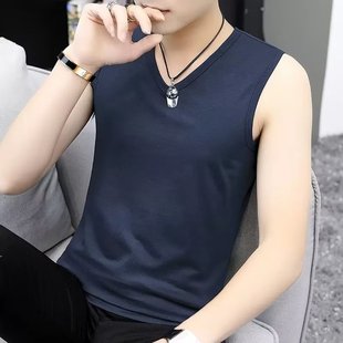 Men's Wide Shoulder Vest Sleeveless V-neck Solid Color Tight Sports Hurdle Summer Slim-fit Student Sports Vest