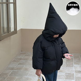 Детское пуховое пальто на хлопковой подкладке, утолщенное хлебное пальто, зимняя шапка-эльф, пальто на хлопковой подкладке для девочек 2023, новое пальто для маленьких девочек