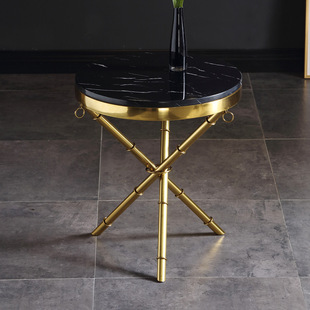 Golden Stainless Steel Corner Table Modern Simple Side Table Tempered Glass Marble Medium and Small Apartment Living Room Round Coffee Table