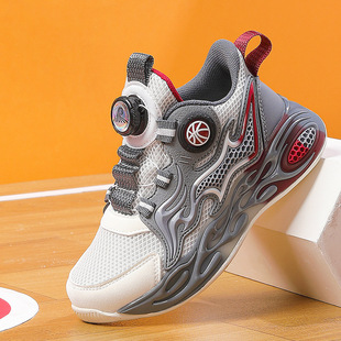 2025 new boys basketball shoes spin buckle non-slip children's shoes spring and summer large children's mesh breathable student sneaker