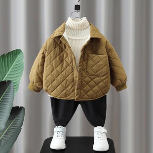 Boys' Top Clothes Lambskin Fashionable Baby's Woolen Clothes Winter Coat Autumn and Winter Children's Thickened Plaid fleece-lined