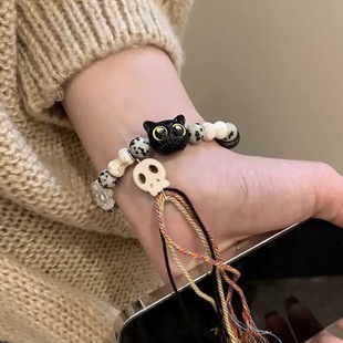 Cute Kitten Cheese Beaded Bracelet Girlfriend Fashion Couple Cute Obsidian Bracelet Gift Personalized Glaze