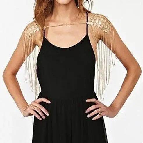 European and American Cross-Border Jewelry, Exaggerated Heavy Metal Sequin Shoulder Chain, Textured Multi-Layer Tassel Double Shoulder Chain, Shawl Body Chain