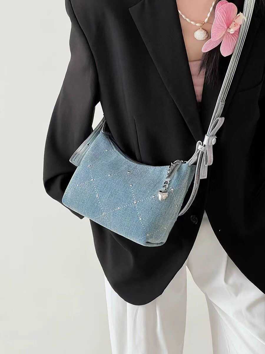 Women's denim bag, summer 2024 new style, fashionable niche design, crossbody bag, women's cloth bag, handbag, dumpling bag