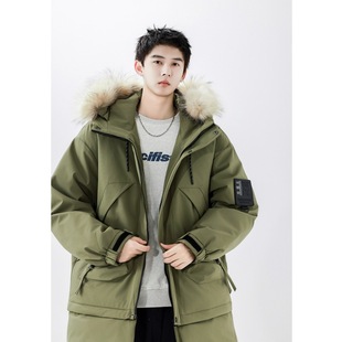 Cross-border foreign trade Winter trendy large pocket fur collar hooded down jacket men's fashion brand thickened 90 velvet hem detachable