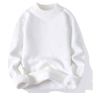 Autumn and winter simple trend leisure Japan and South Korea neck high collar solid color and velvet thickened one cashmere bottom knitted sweater male