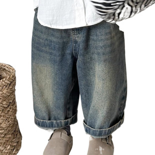 Boys and Girls Pants 2025 Spring & Fall New Style American Fashionable Loose Wide-Leg Pants Korean Style Jeans for Small and Medium-Sized Children