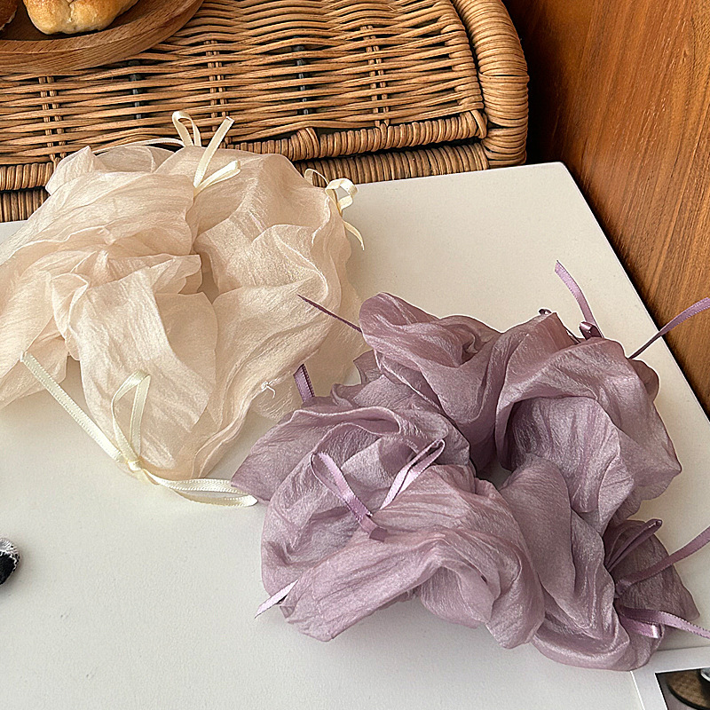Spicy New Style Bun with a High-End Feel, Simple Scrunchie, Ballet-Style Bow, Mesh Fabric Hair Tie F111