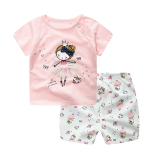 New Summer Short-Sleeved Princess Dress Cotton Baby Dress Suitable for 04-Year-Old Girls with Hat and Shorts Set a