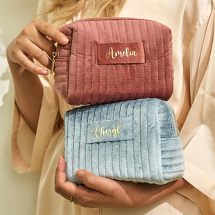 Plush velvet cosmetic bag embroidered out makeup zipper storage bag skin-friendly comfortable cotton wash bag