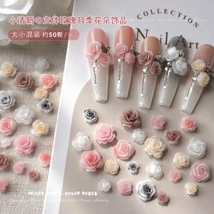 Camellia Nail Art Jewelry Mixed Milk White Pink Retro Soft Carved Rose Flower Three-dimensional Small Flower Nail Resin Drill