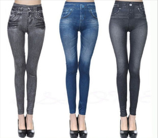 WISH AliExpress plus size denim leggings women's high elastic slim fit hip-lifting skinny pants women