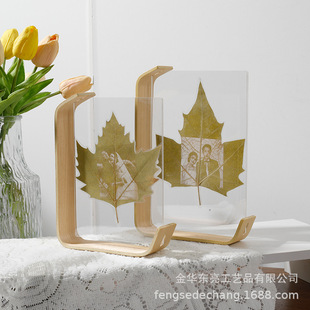 Leaf carving double-sided acrylic photo frame creative photo frame table solid wood desktop ornaments plant specimens manufacturers wholesale