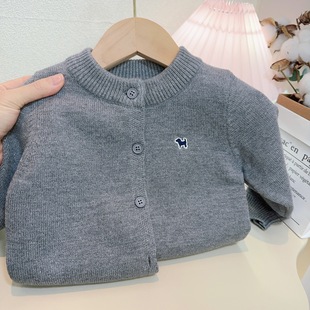 Girls' Boys' Knitted Cardigan 2024 Autumn New Children's Korean Loose Top Stylishly Embroidered Sweater Jacket