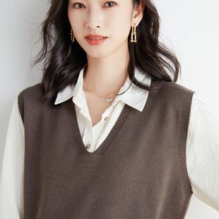 Autumn and winter women's new knitted vest vest solid color sleeveless top V-neck sweater